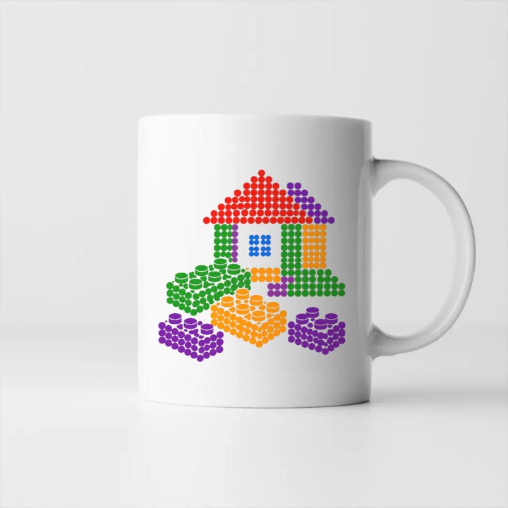 Domek z klocków z kropek - dzień kropki - kubek na prezent - inspirowane klockami LEGO