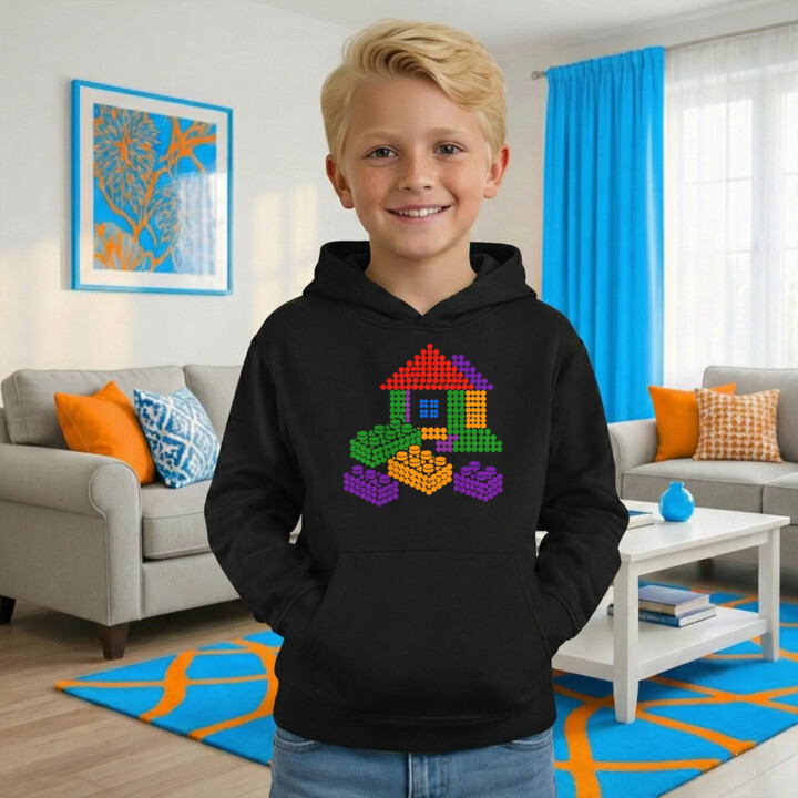 Domek z klocków z kropek - dzień kropki - dziecięca bluza na prezent - inspirowane klockami LEGO