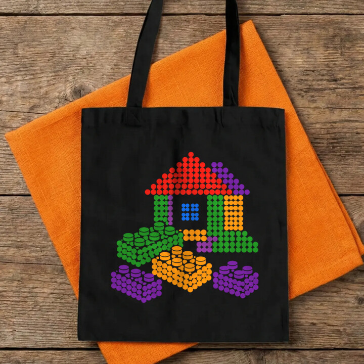 Domek z klocków z kropek - dzień kropki - torba na prezent - inspirowane klockami LEGO