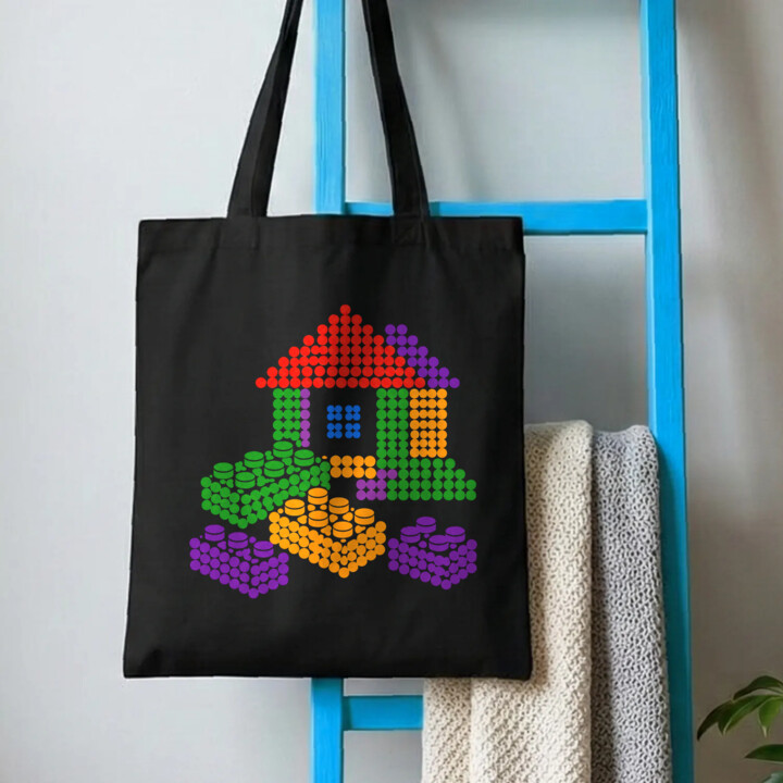 Domek z klocków z kropek - dzień kropki - torba na prezent - inspirowane klockami LEGO