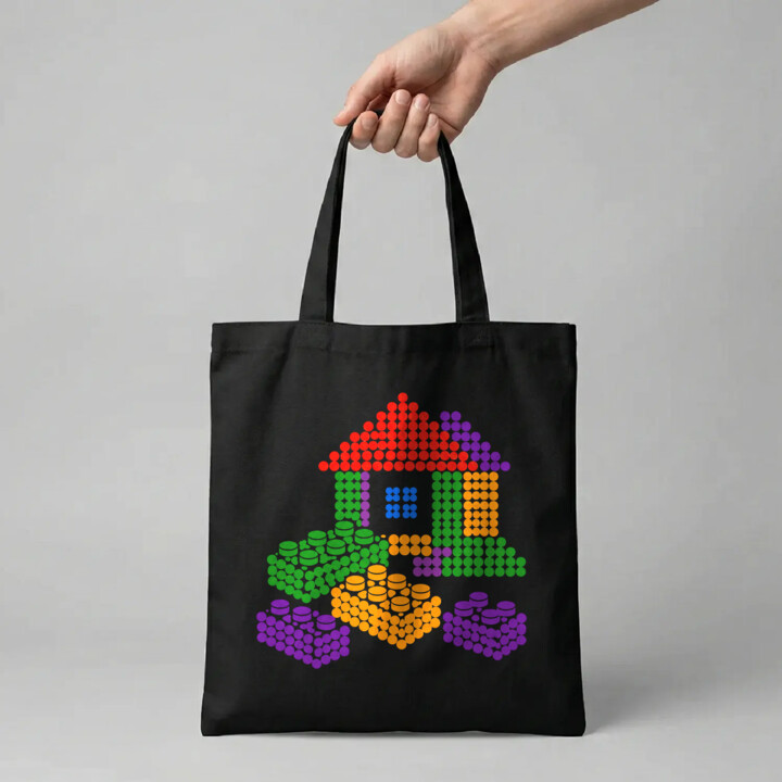 Domek z klocków z kropek - dzień kropki - torba na prezent - inspirowane klockami LEGO