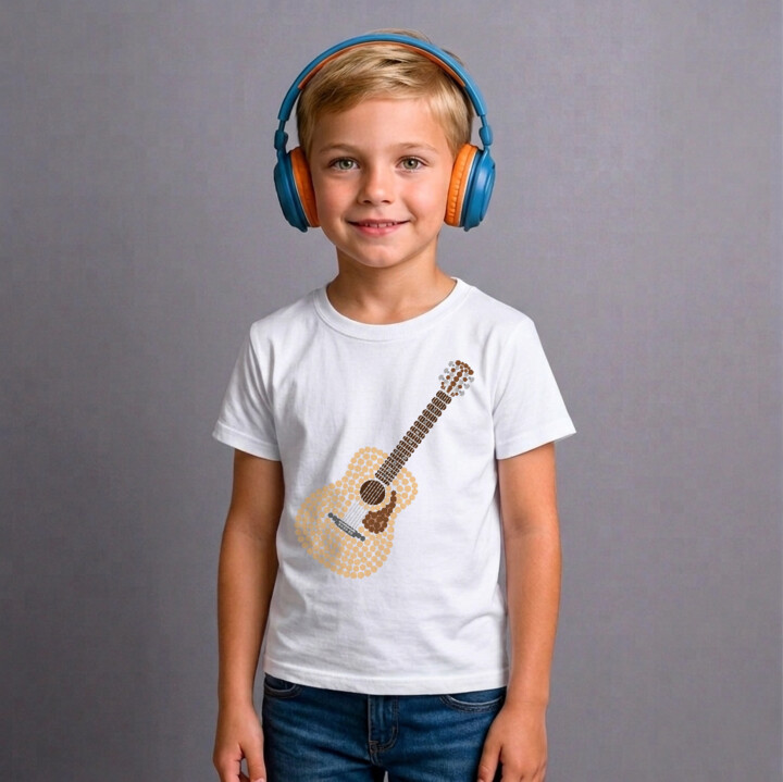Gitara akustyczna z kropek - dzień kropki - dziecięca koszulka na prezent