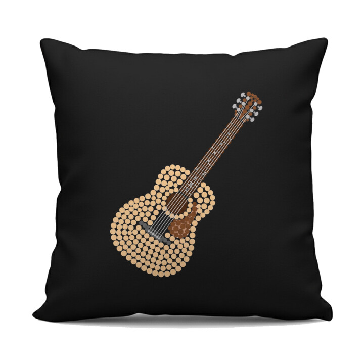 Gitara akustyczna z kropek - dzień kropki - czarna poduszka na prezent