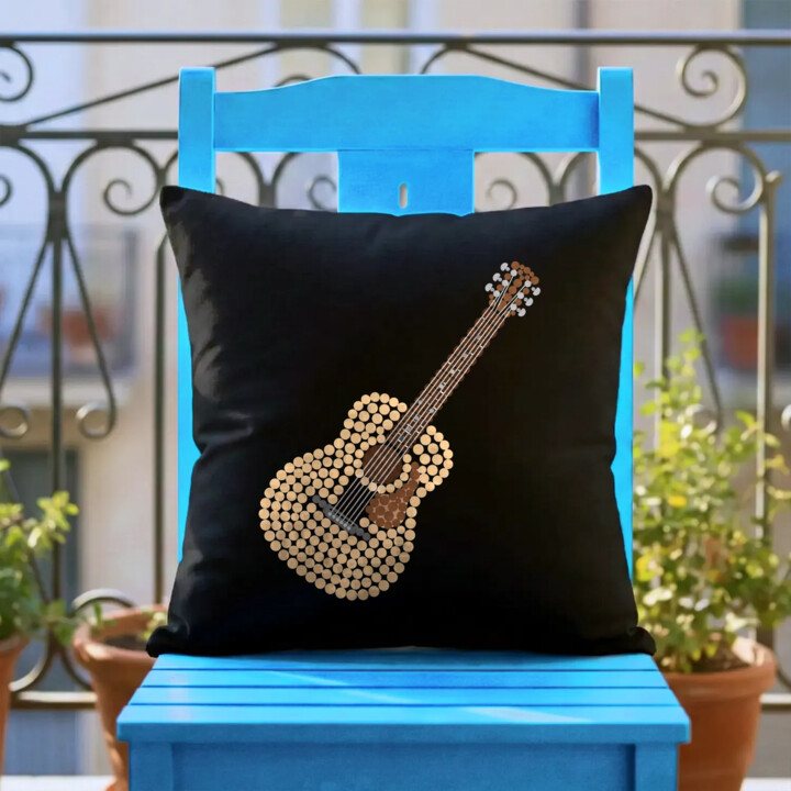 Gitara akustyczna z kropek - dzień kropki - czarna poduszka na prezent