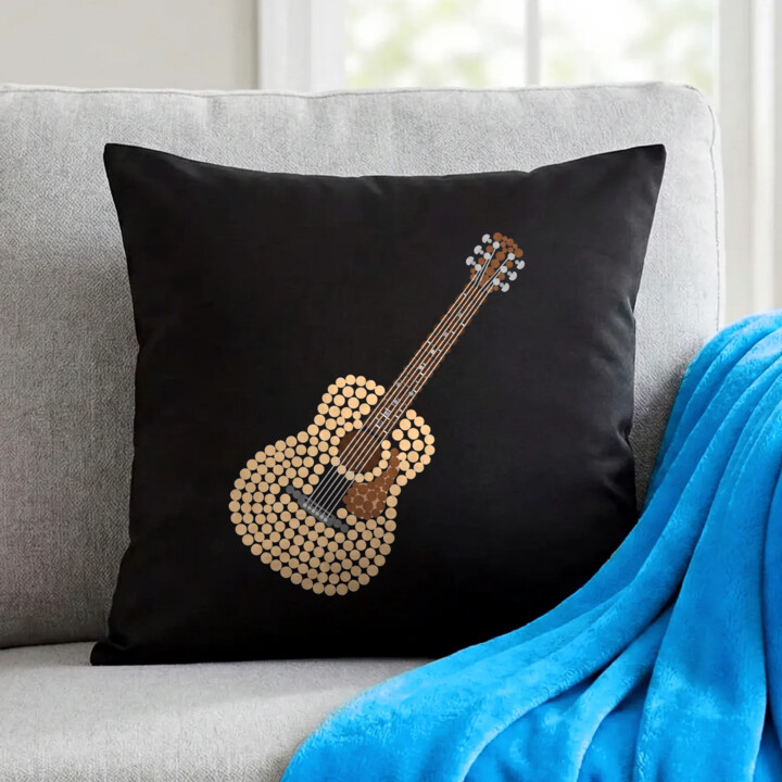 Gitara akustyczna z kropek - dzień kropki - czarna poduszka na prezent