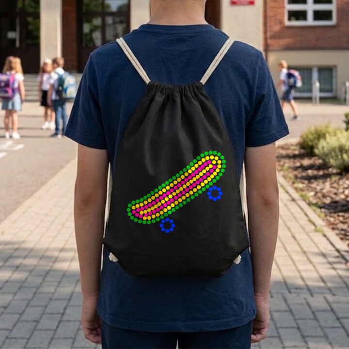 Deskorolka z kropek - dzień kropki - worko-plecak na prezent