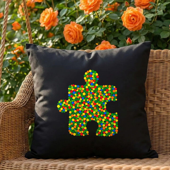 Puzzle z kropek - dzień kropki - czarna poduszka na prezent
