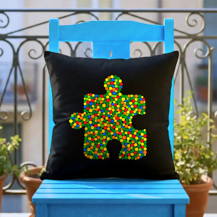 Puzzle z kropek - dzień kropki - czarna poduszka na prezent