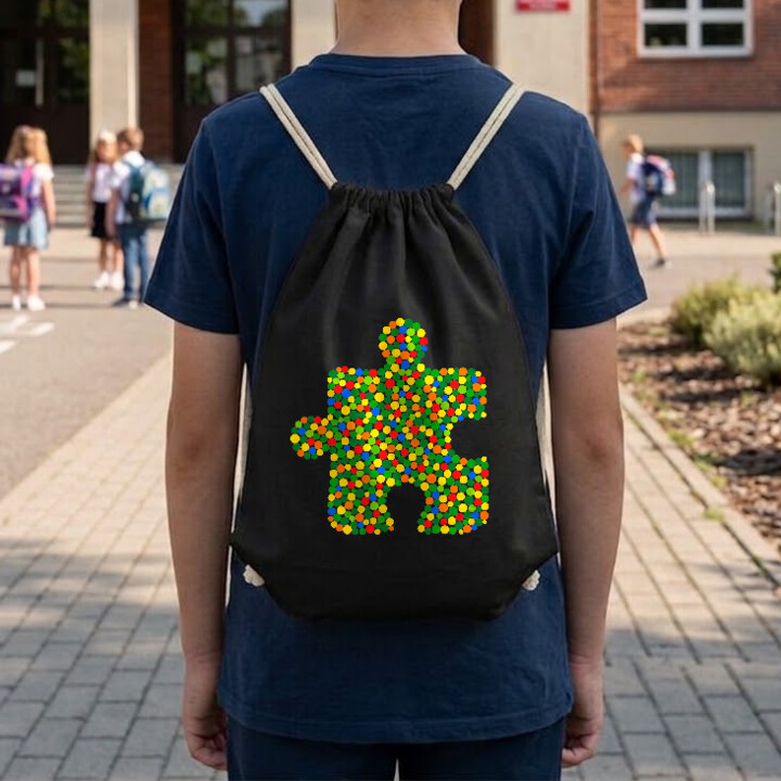 Puzzle z kropek - dzień kropki - worko-plecak na prezent