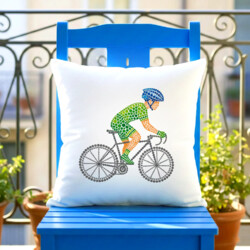 Rowerzysta z kropek - dzień kropki - poduszka na prezent