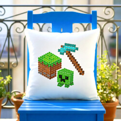 Klockowy świat z kropek - dzień kropki - poduszka na prezent - inspirowane Minecraftem