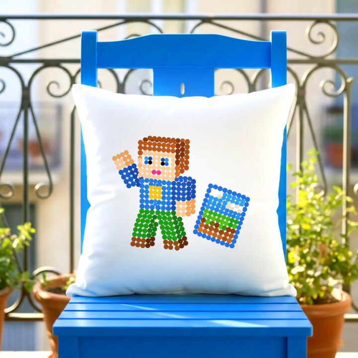 Klockowy gracz z kropek - dzień kropki - poduszka na prezent - inspirowane Robloxem