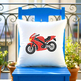 Motocykl z kropek - dzień kropki - poduszka na prezent