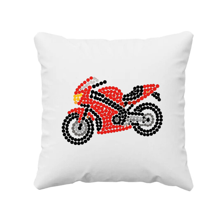 Motocykl z kropek - dzień kropki - poduszka na prezent