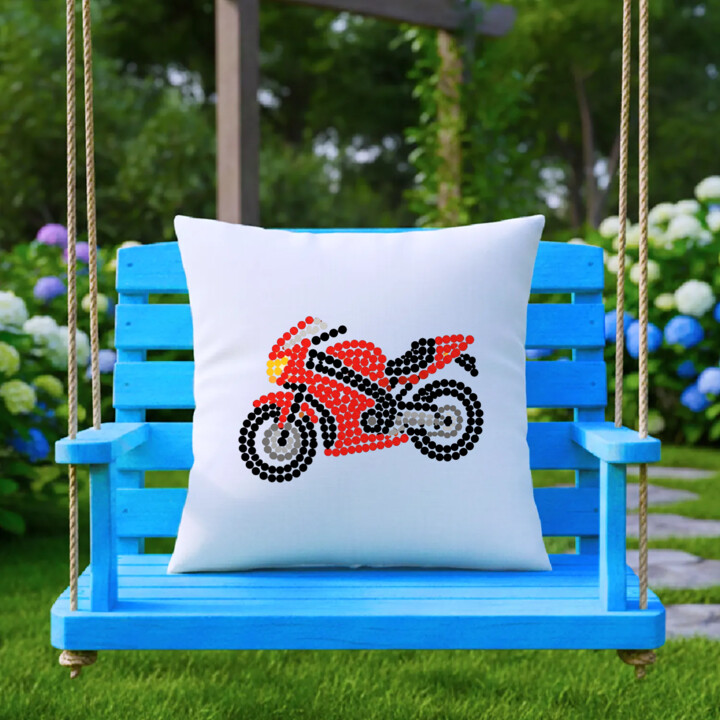 Motocykl z kropek - dzień kropki - poduszka na prezent
