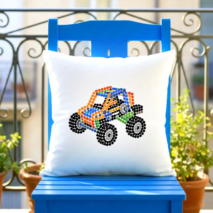 Auto z klocków z kropek - dzień kropki - poduszka na prezent - inspirowane LEGO Technic
