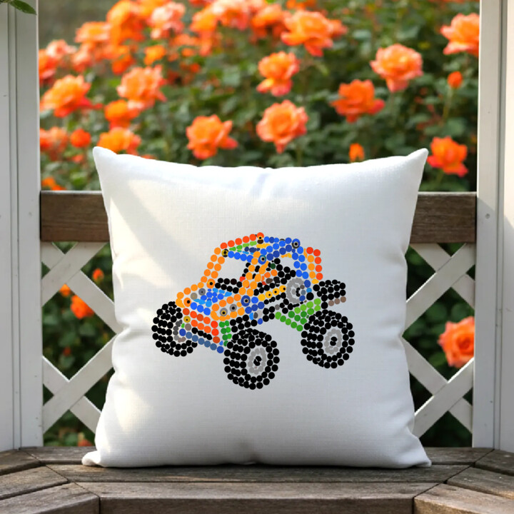 Auto z klocków z kropek - dzień kropki - poduszka na prezent - inspirowane LEGO Technic