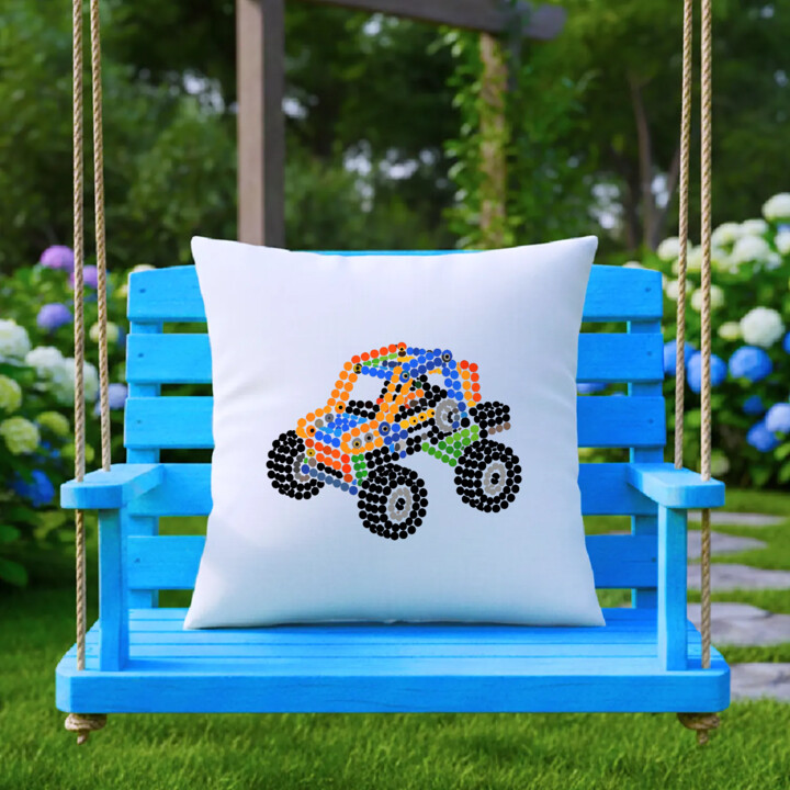 Auto z klocków z kropek - dzień kropki - poduszka na prezent - inspirowane LEGO Technic