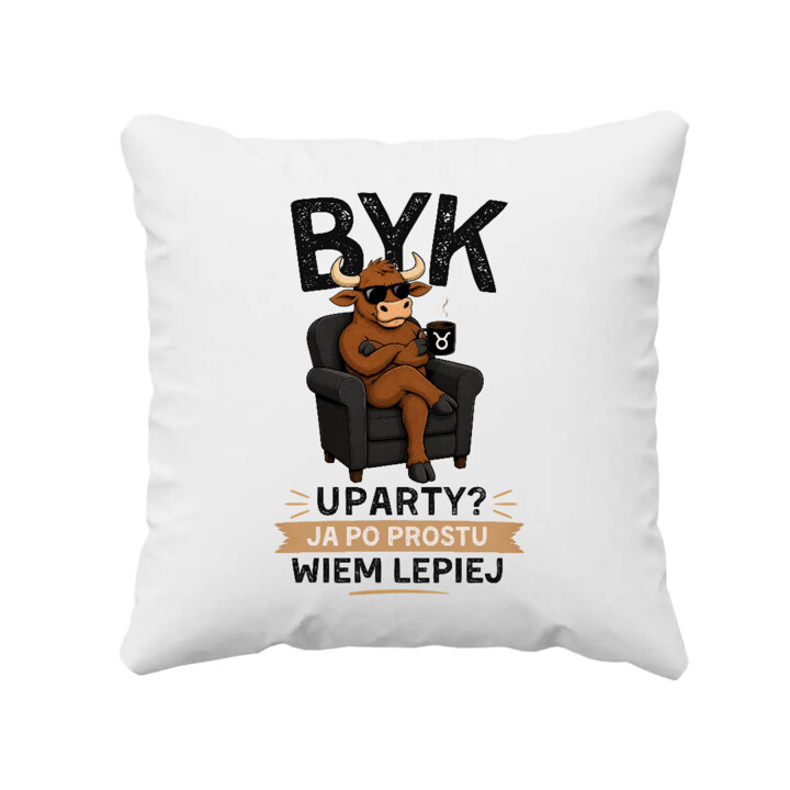 Byk uparty ja po prostu wiem lepiej - poduszka na prezent