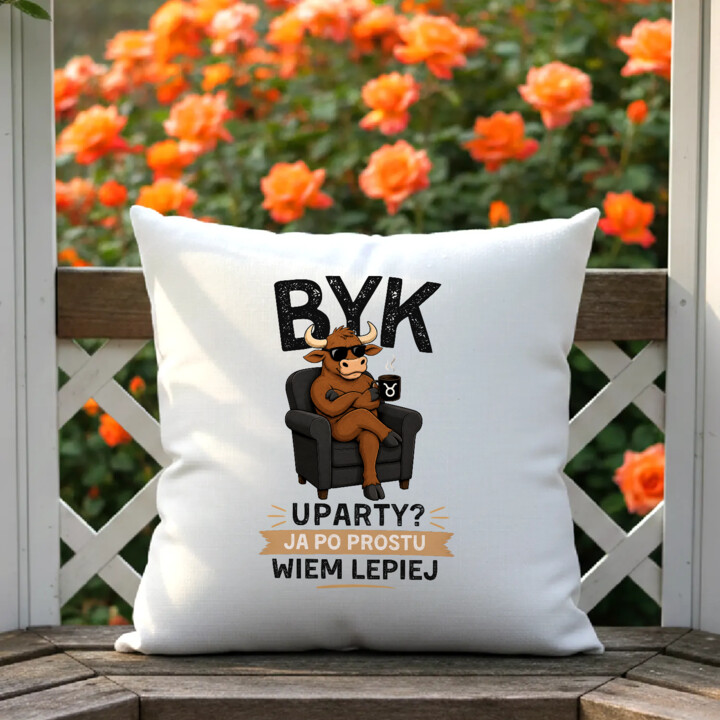 Byk uparty ja po prostu wiem lepiej - poduszka na prezent
