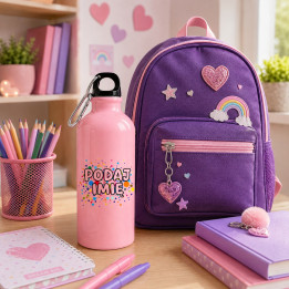 Imię z kropek - dzień kropki - różowy bidon na prezent - produkt personalizowany