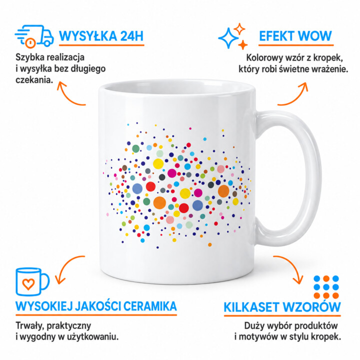 Niebieski rower z kropek - dzień kropki - kubek na prezent