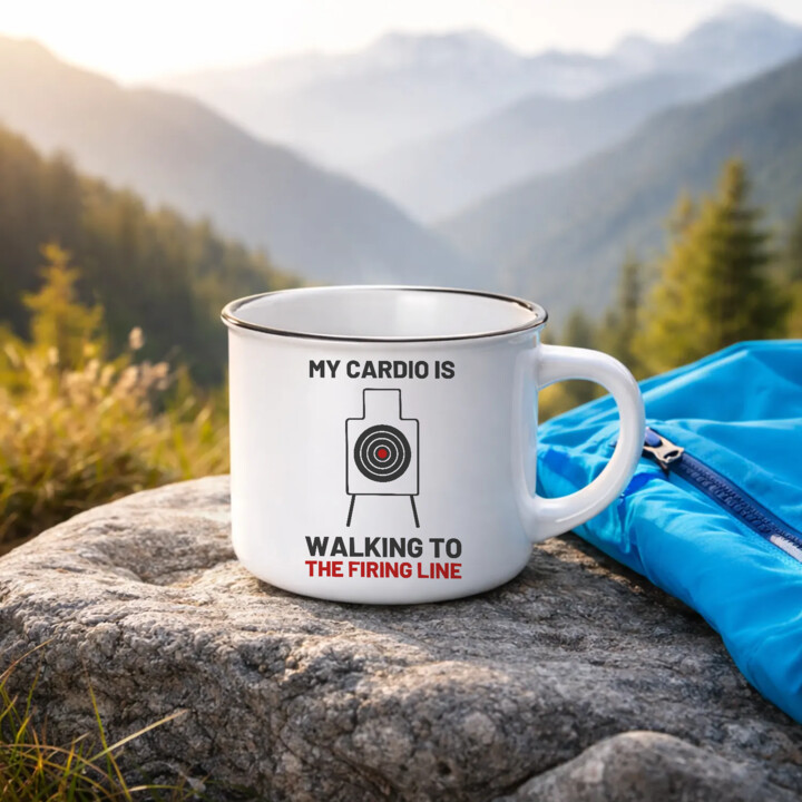 My cardio is walking to the firing line - kubek emaliowany dla strzelca