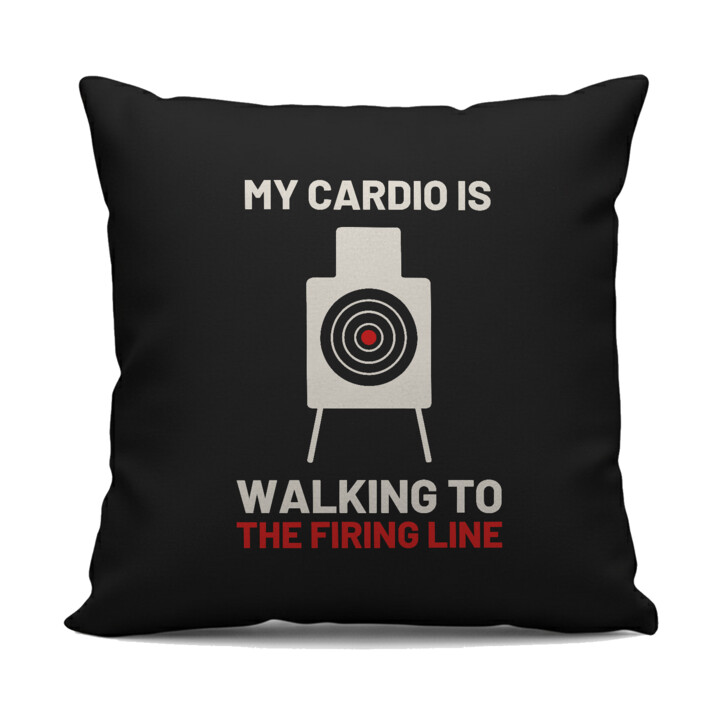 My cardio is walking to the firing line - czarna poduszka dla strzelca