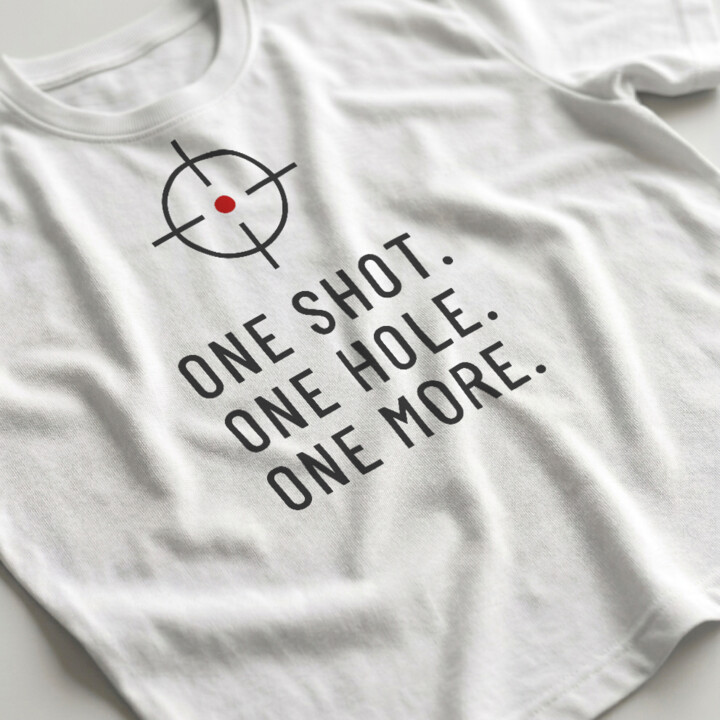 One shot. One hole. One more. - męska koszulka dla strzelca