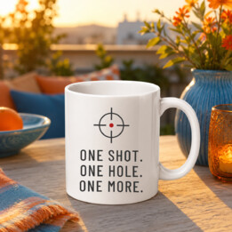One shot. One hole. One more. - kubek dla strzelca