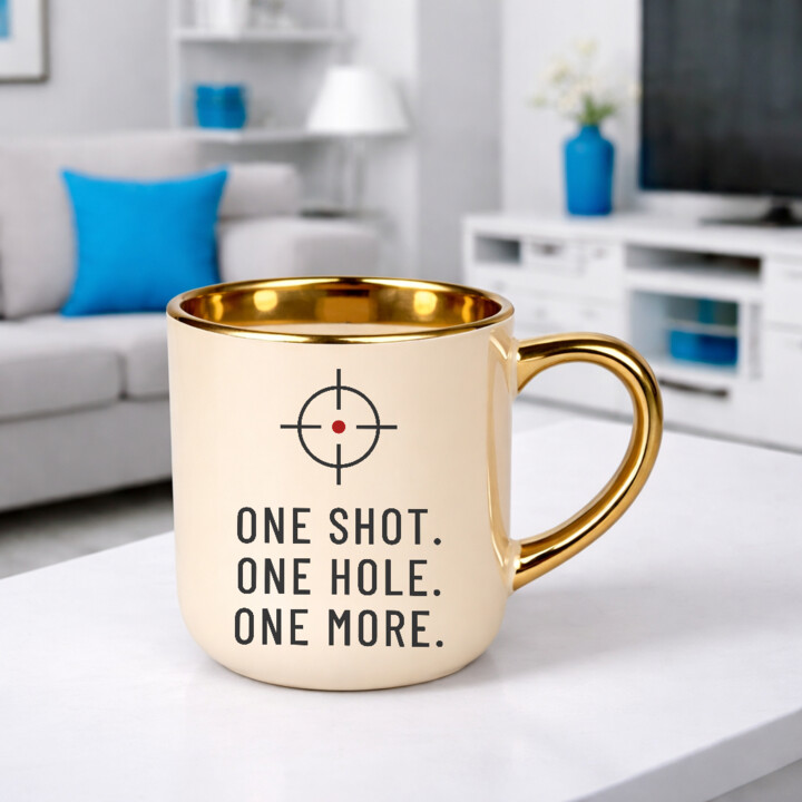 One shot. One hole. One more. - kubek elegancki dla strzelca