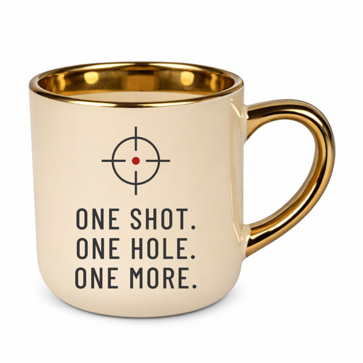 One shot. One hole. One more. - kubek elegancki dla strzelca