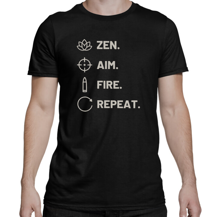 Zen. Aim. Fire. Repeat. - męska koszulka dla strzelca
