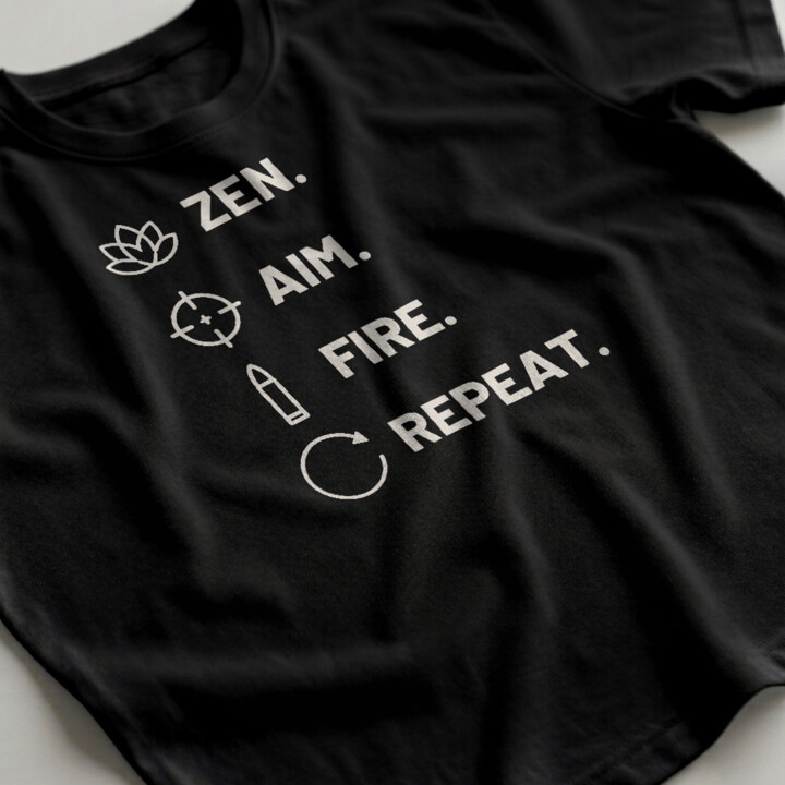Zen. Aim. Fire. Repeat. - męska koszulka dla strzelca