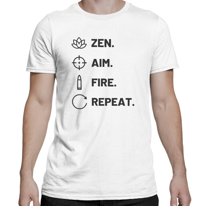 Zen. Aim. Fire. Repeat. - męska koszulka dla strzelca
