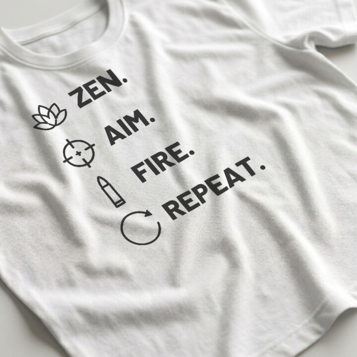 Zen. Aim. Fire. Repeat. - męska koszulka dla strzelca