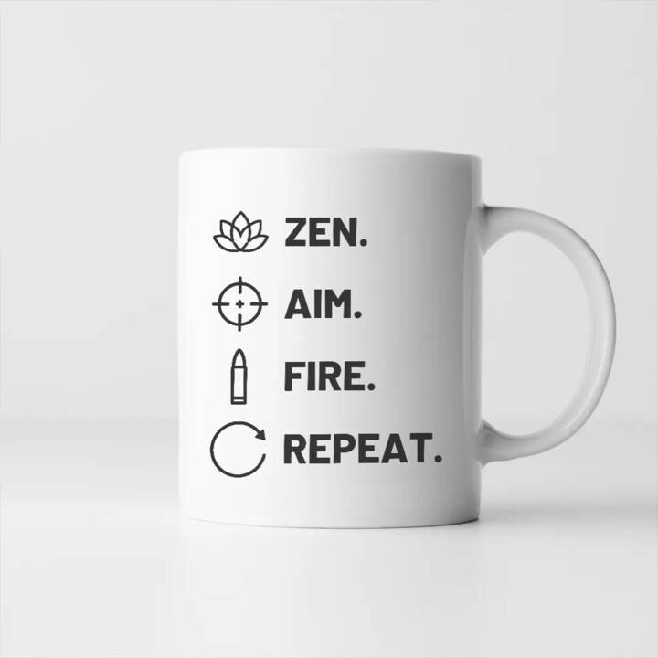 Zen. Aim. Fire. Repeat. - kubek dla strzelca