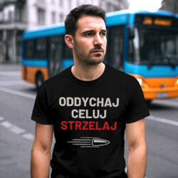 Oddychaj, celuj, strzelaj - męska koszulka dla strzelca