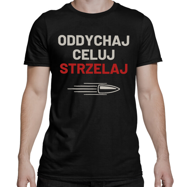 Oddychaj, celuj, strzelaj - męska koszulka dla strzelca