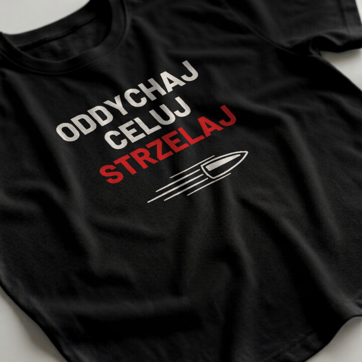 Oddychaj, celuj, strzelaj - męska koszulka dla strzelca