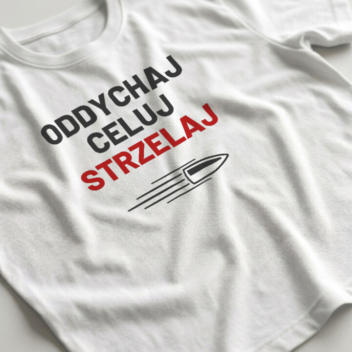 Oddychaj, celuj, strzelaj - męska koszulka dla strzelca
