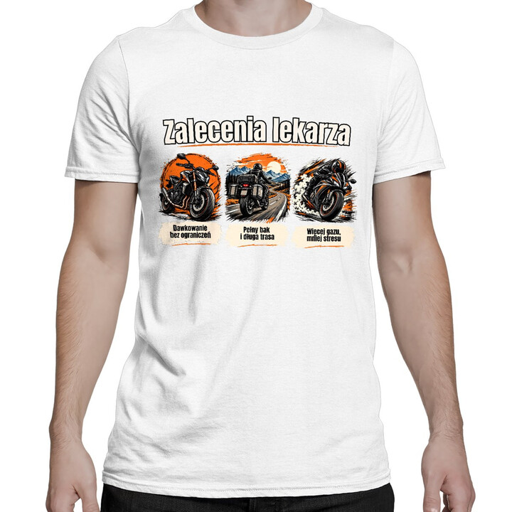 Zalecenia lekarza dla motocyklisty - męska koszulka na prezent