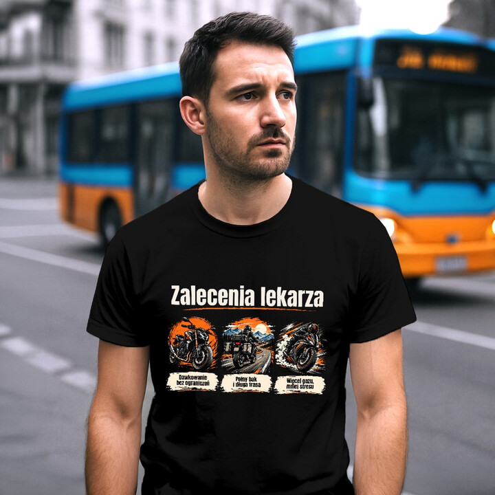 Zalecenia lekarza dla motocyklisty - męska koszulka na prezent
