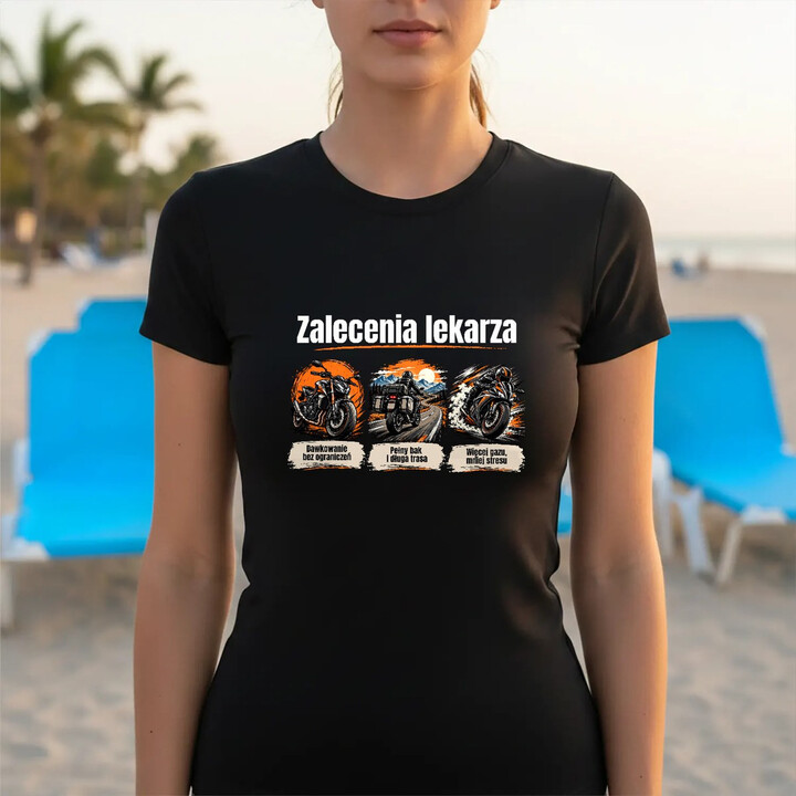 Zalecenia lekarza dla motocyklisty - damska koszulka na prezent