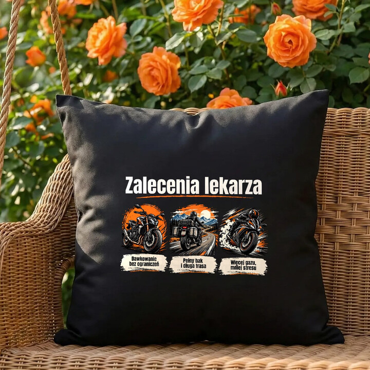 Zalecenia lekarza dla motocyklisty - czarna poduszka na prezent