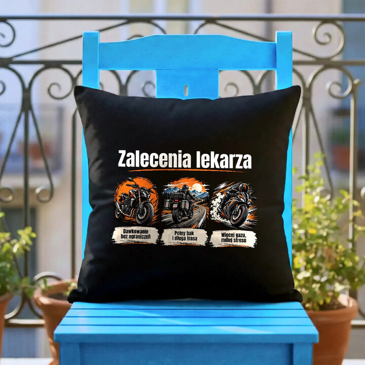 Zalecenia lekarza dla motocyklisty - czarna poduszka na prezent