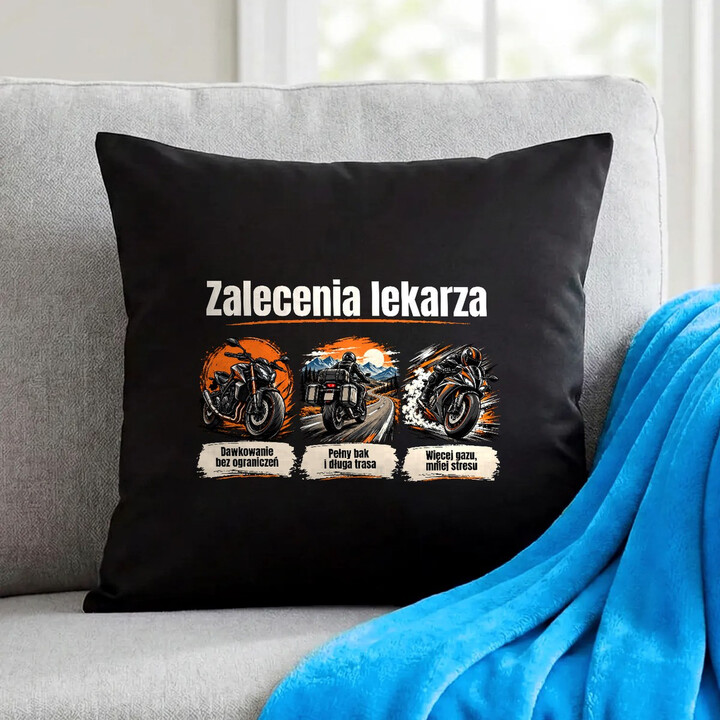 Zalecenia lekarza dla motocyklisty - czarna poduszka na prezent