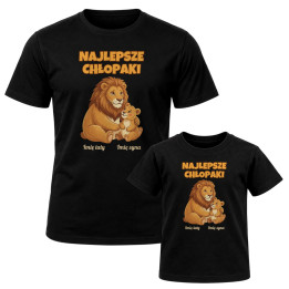 Komplet dla taty i syna - Najlepsze chłopaki - lwy z imionami - koszulki z nadrukiem - produkt personalizowany