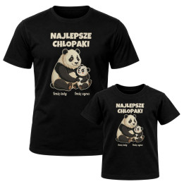 Komplet dla taty i syna - Najlepsze chłopaki - pandy z imionami - koszulki z nadrukiem - produkt personalizowany