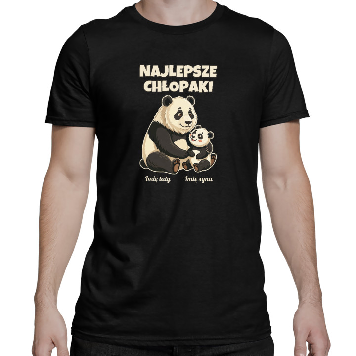 Komplet dla taty i syna - Najlepsze chłopaki - pandy z imionami - koszulki z nadrukiem - produkt personalizowany